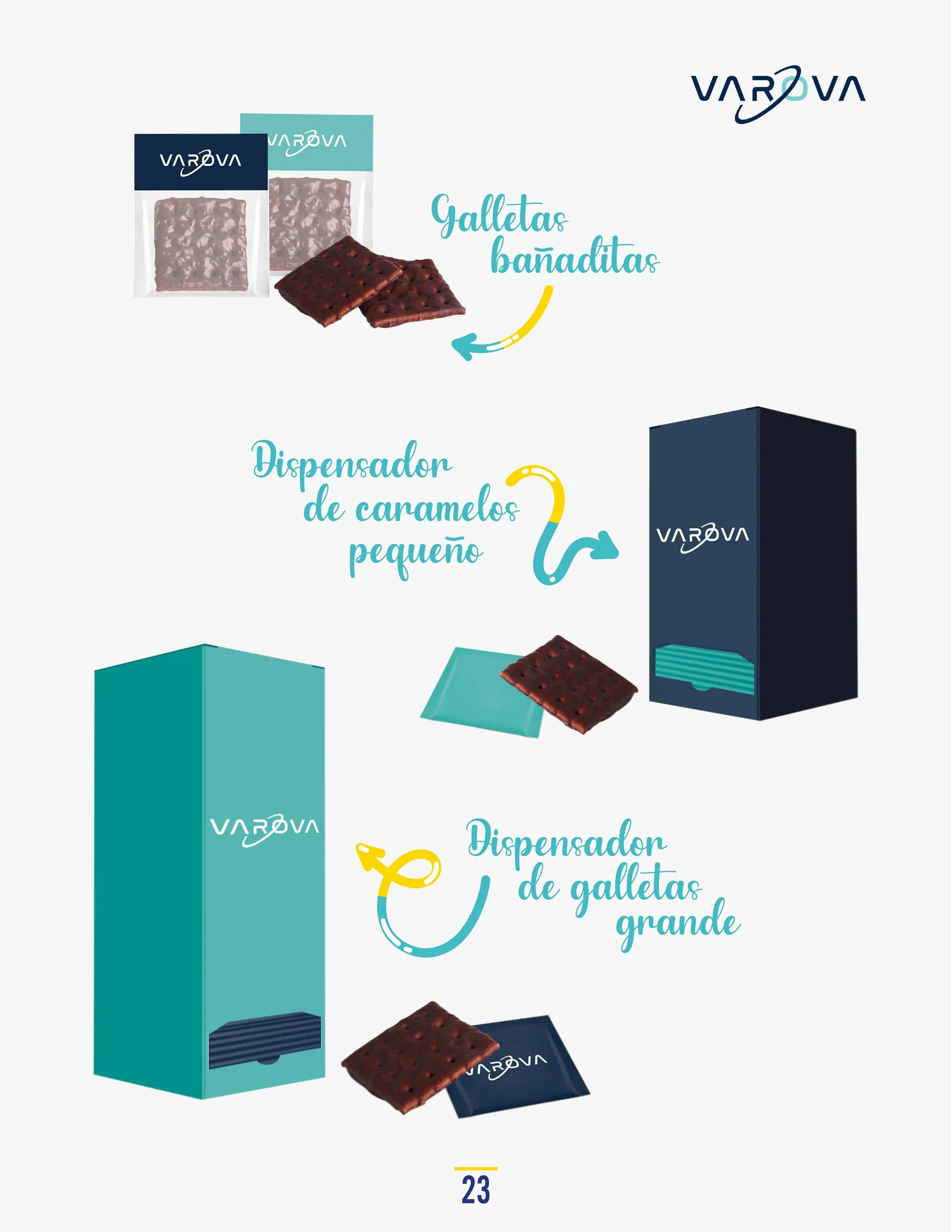 Catálogo de Productos Varova galletas banaditas dispensador galletas pequeno grande personalizados corporativos